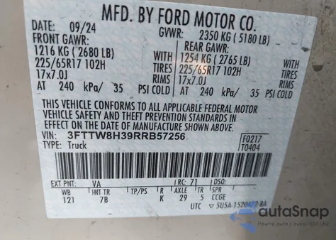 2024 Ford Maverick Xlt z USA, uszkodzony, nr VIN 3FTTW8H39RRB57256